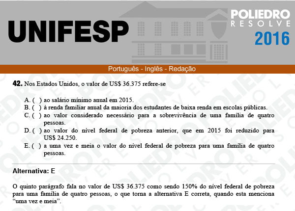 Questão 42 - Línguas - UNIFESP 2016