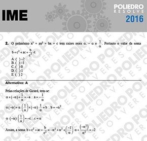 Questão 2 - Objetiva - 1ª Fase - IME 2016