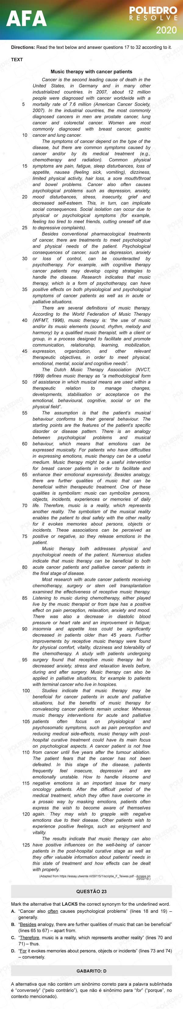 Questão 23 - Prova Modelo C - AFA 2020