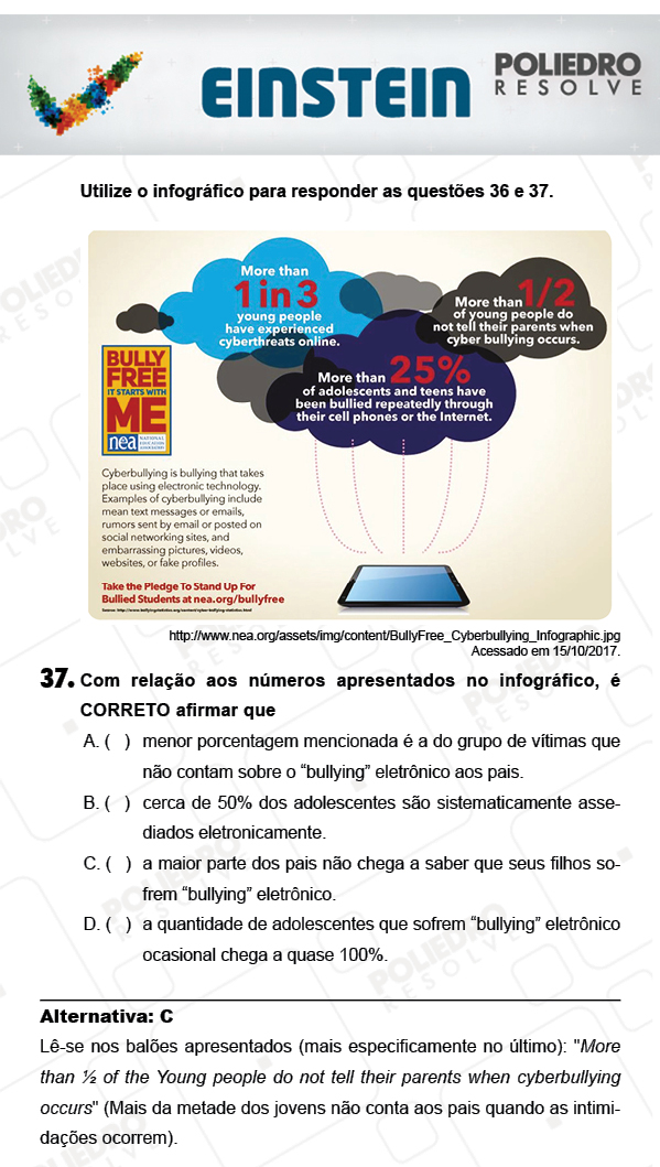 Questão 37 - 1ª FASE - EINSTEIN 2018