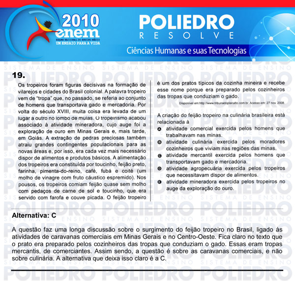 Questão 19 - Sábado (Prova azul) - ENEM 2010