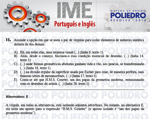 Questão 11 - Português e Inglês - IME 2014