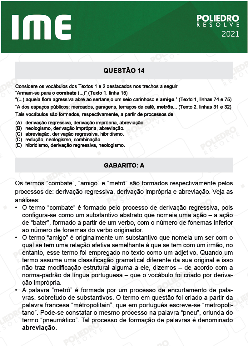 Questão 14 - 2ª Fase - Português/Inglês - IME 2021