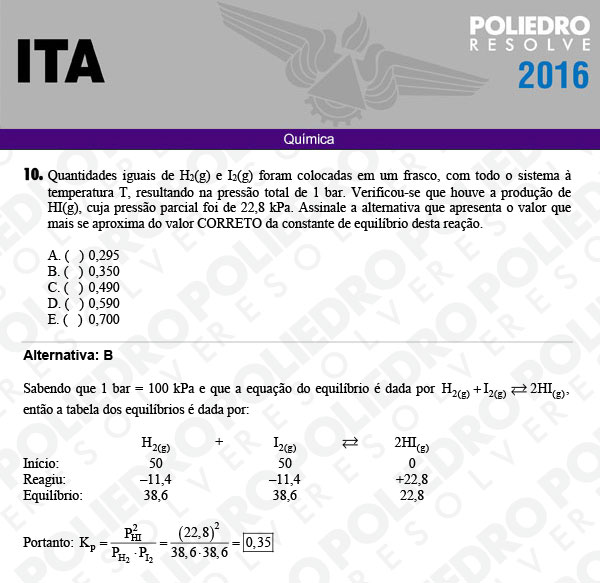 Questão 10 - Química - ITA 2016