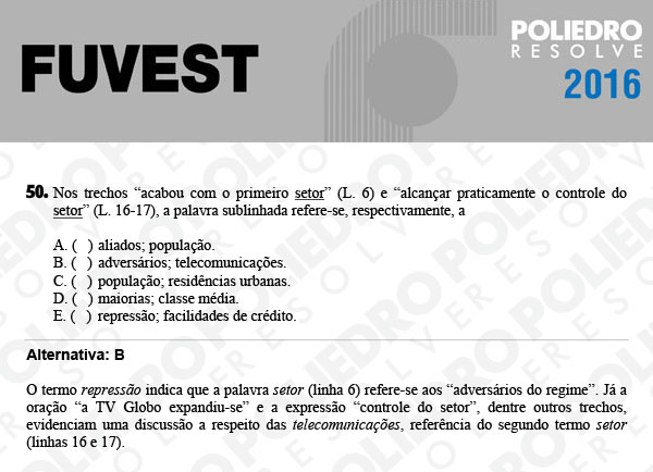 Questão 50 - 1ª Fase - FUVEST 2016