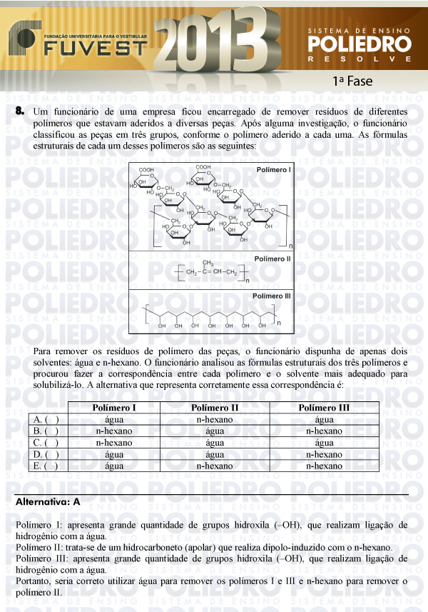 Questão 8 - 1ª Fase - FUVEST 2013