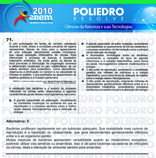 Questão 71 - Sábado (Prova azul) - ENEM 2010