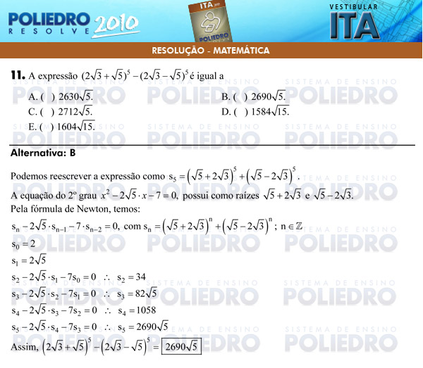 Questão 11 - Matemática - ITA 2010