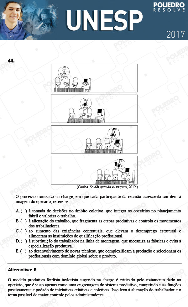 Questão 44 - 1ª Fase - UNESP 2017