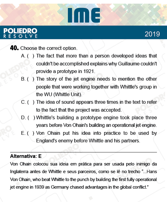 Questão 40 - 2ª Fase - Português/Inglês - IME 2019