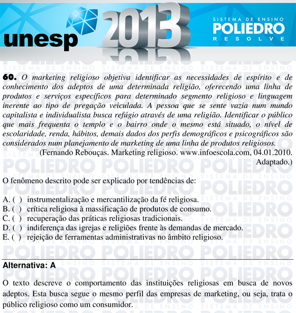 Questão 60 - 1ª Fase - UNESP 2013