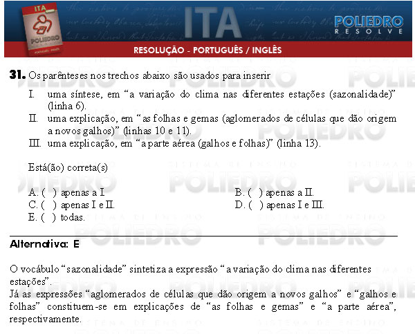 Questão 31 - Português e Inglês - ITA 2009