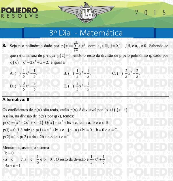 Questão 8 - Matemática - ITA 2015