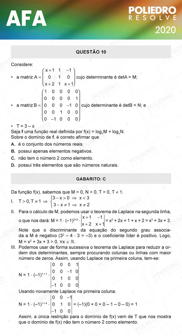 Questão 10 - Prova Modelo C - AFA 2020