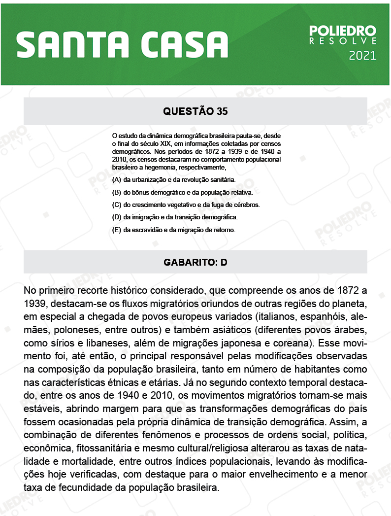 Questão 35 - 1º Dia - SANTA CASA 2021