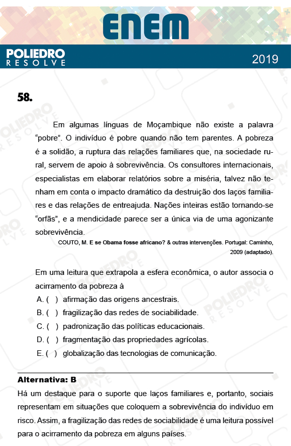 Questão 58 - 1º Dia - PROVA ROSA - ENEM 2018