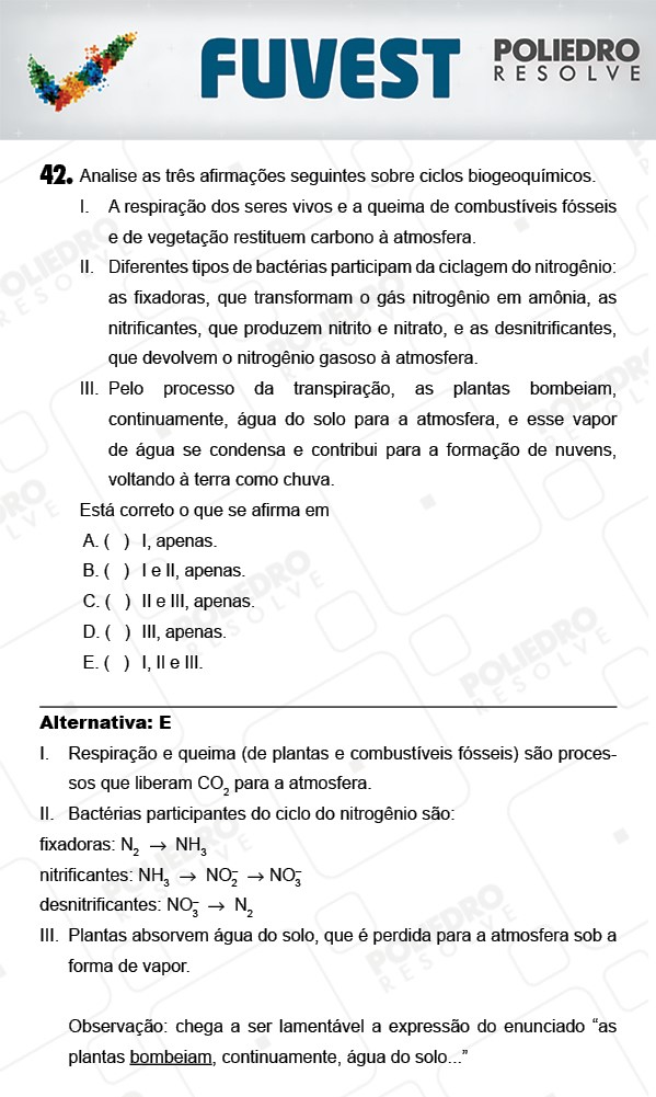 Questão 42 - 1ª Fase - PROVA V - FUVEST 2018