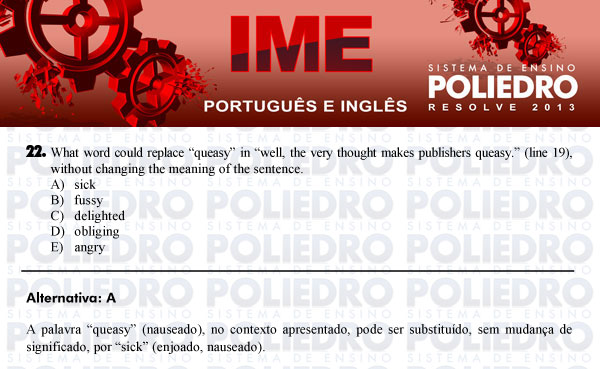 Questão 22 - Português e Inglês - IME 2013