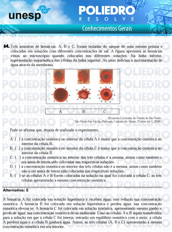 Questão 64 - 1ª Fase - UNESP 2011