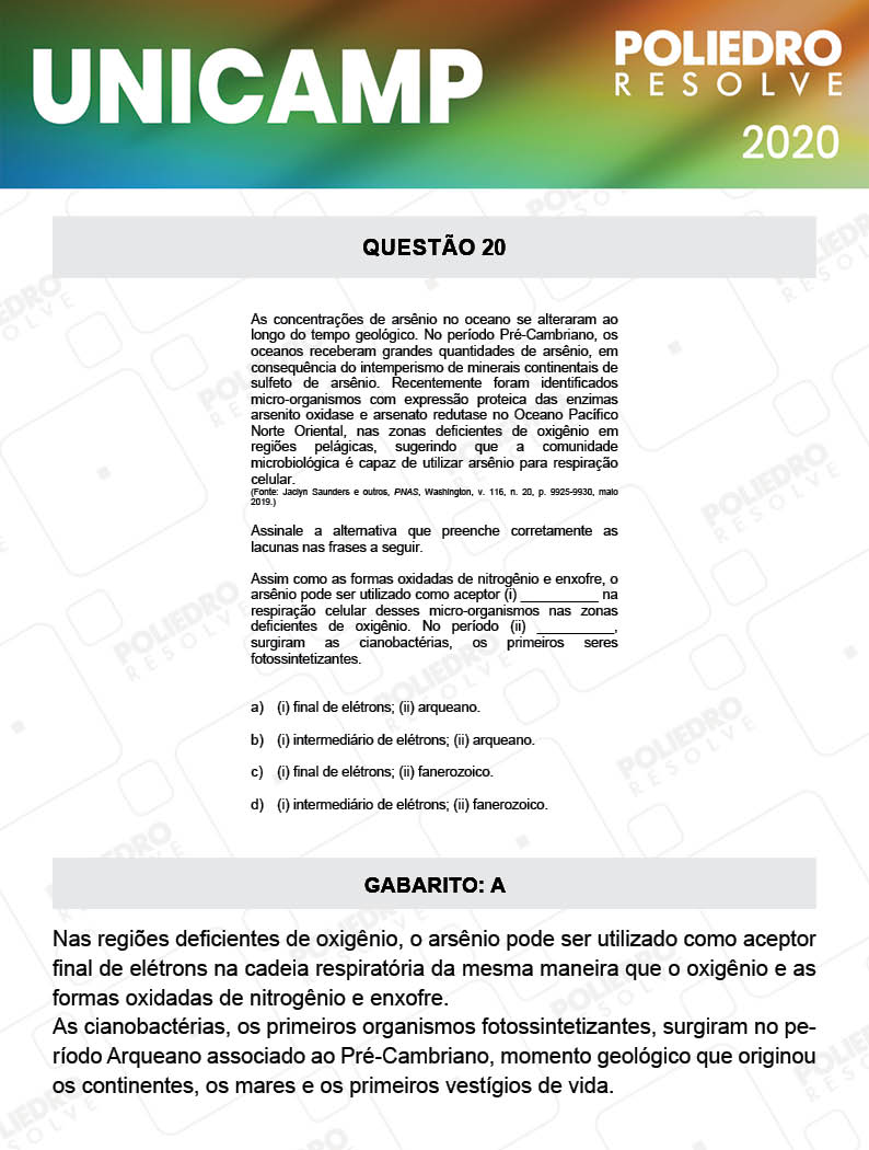 Questão 20 - 1ª Fase - Prova Q e X - UNICAMP 2020