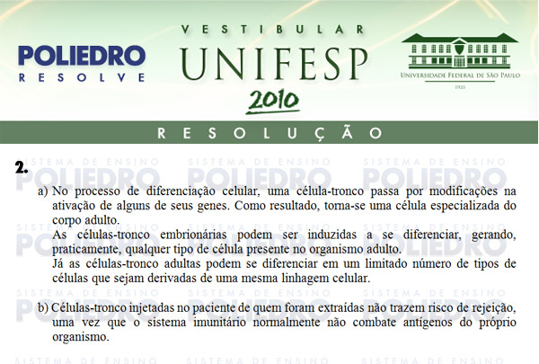 Dissertação 2 - Conhecimentos Específicos - UNIFESP 2010