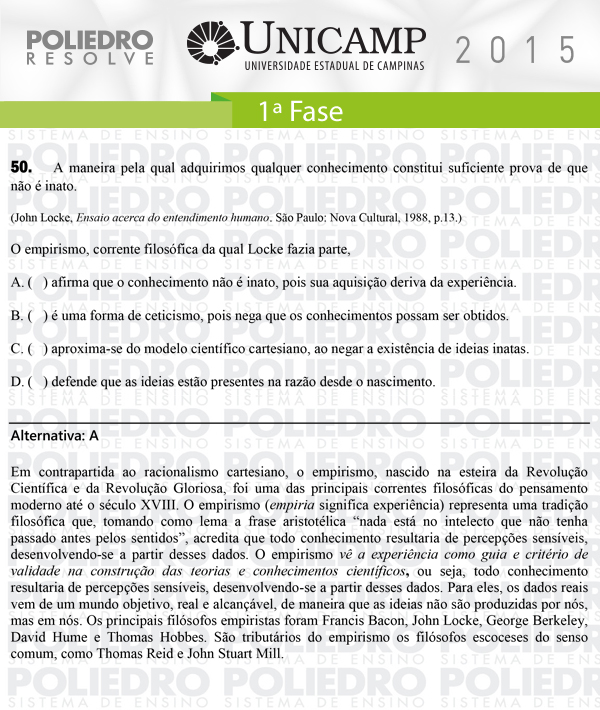 Questão 50 - 1ª Fase - UNICAMP 2015