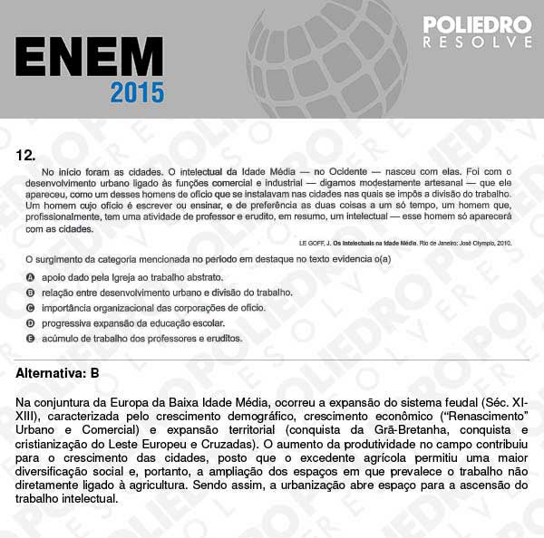 Questão 12 - Sábado (Prova Branca) - ENEM 2015