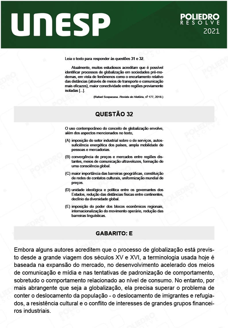 Questão 32 - 1ª Fase - 1º Dia - UNESP 2021