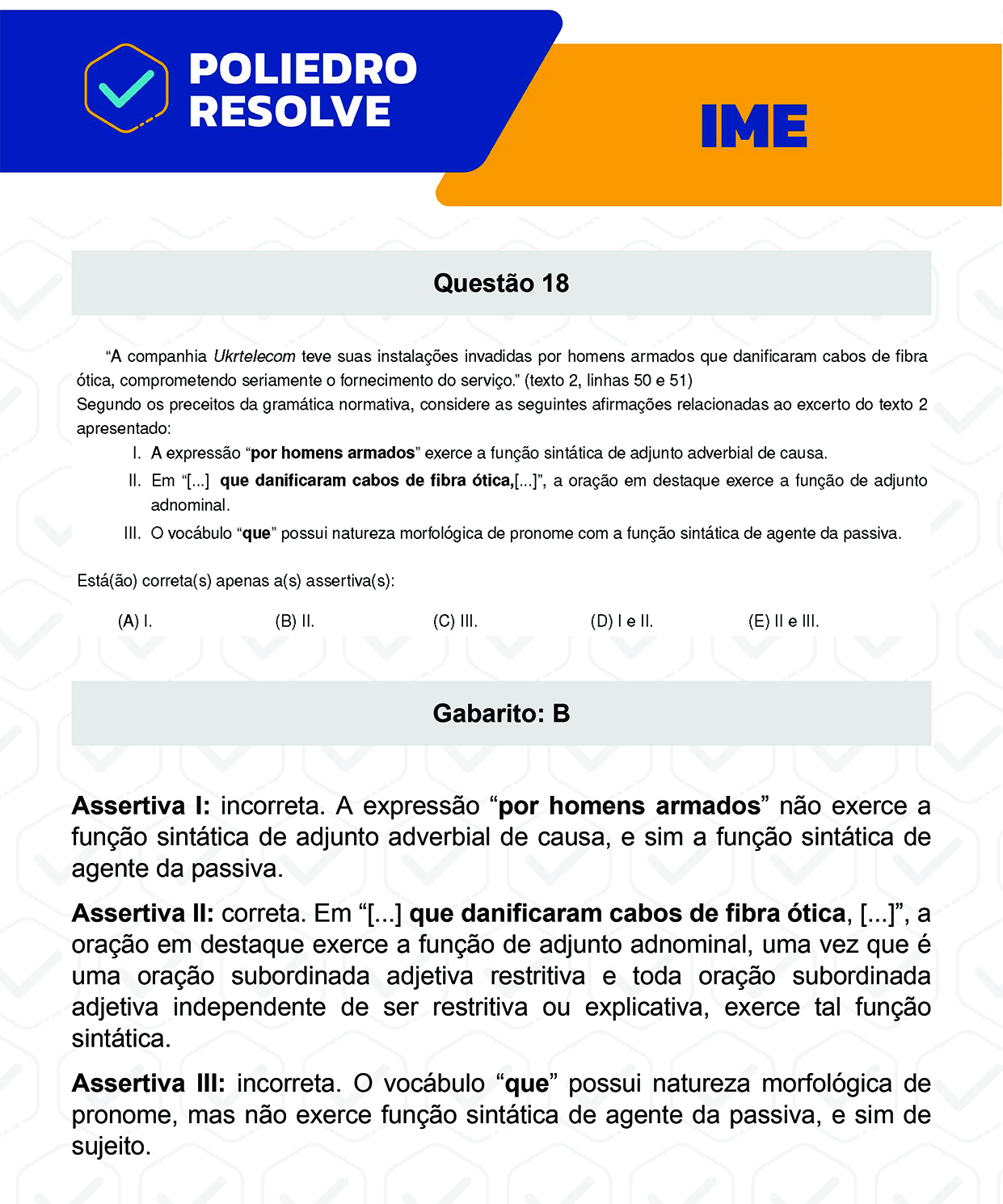 Questão 18 - 2ª Fase - Português/Inglês - IME 2023