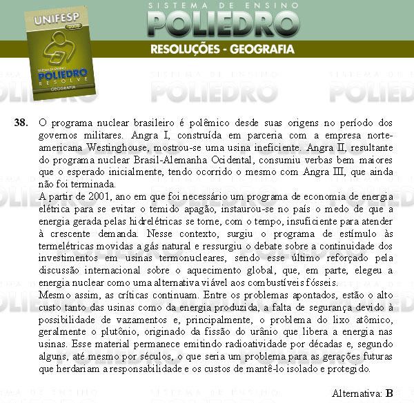 Questão 38 - Conhecimentos Gerais - UNIFESP 2008