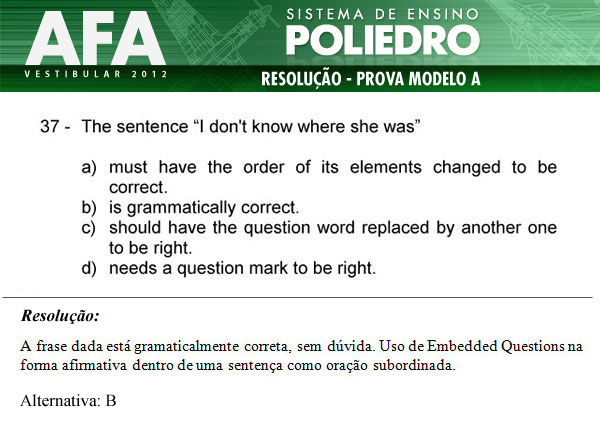 Questão 37 - Prova Modelo A - AFA 2012