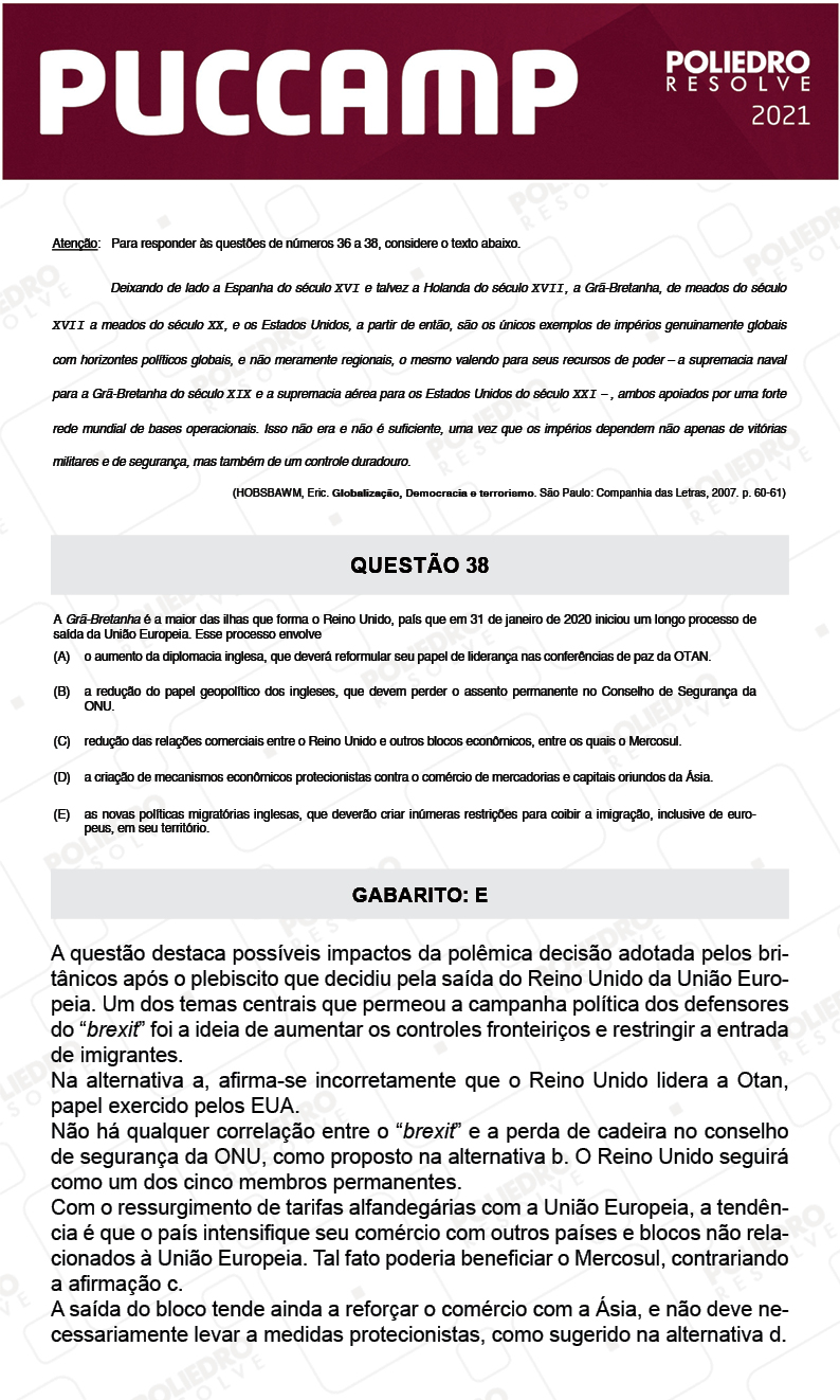 Questão 38 - Demais Cursos - PUC-Campinas 2021