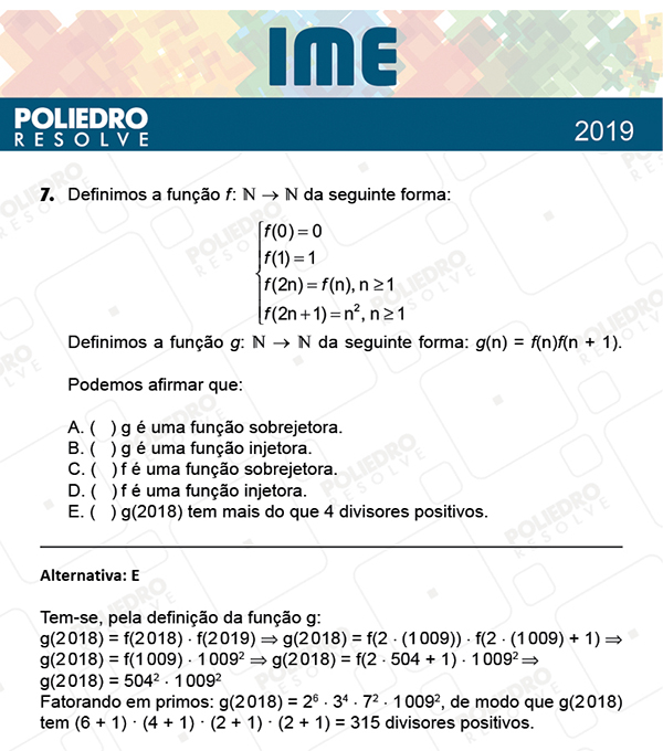 Questão 7 - 1ª Fase - IME 2019