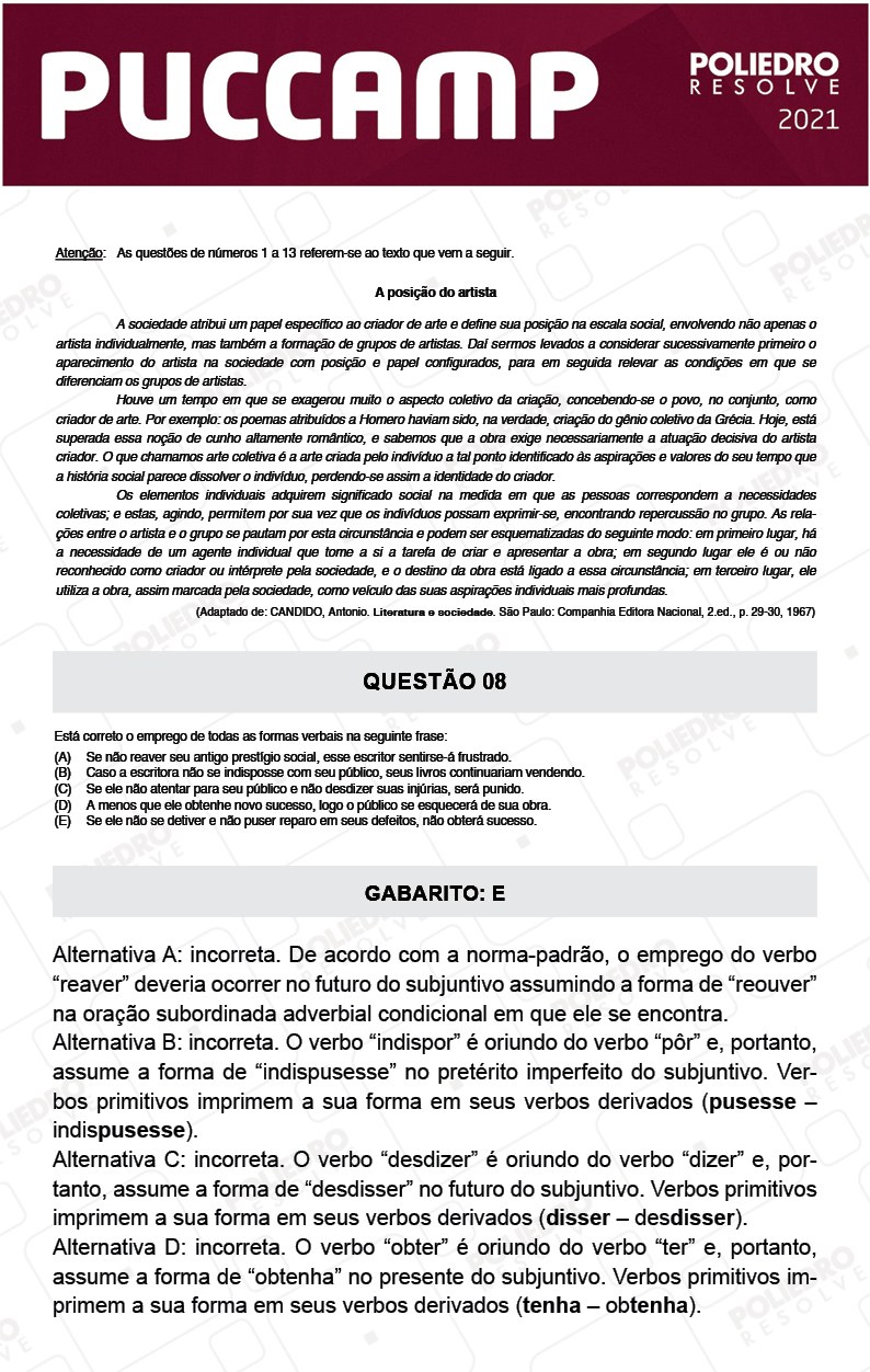 Questão 8 - Demais Cursos - PUC-Campinas 2021