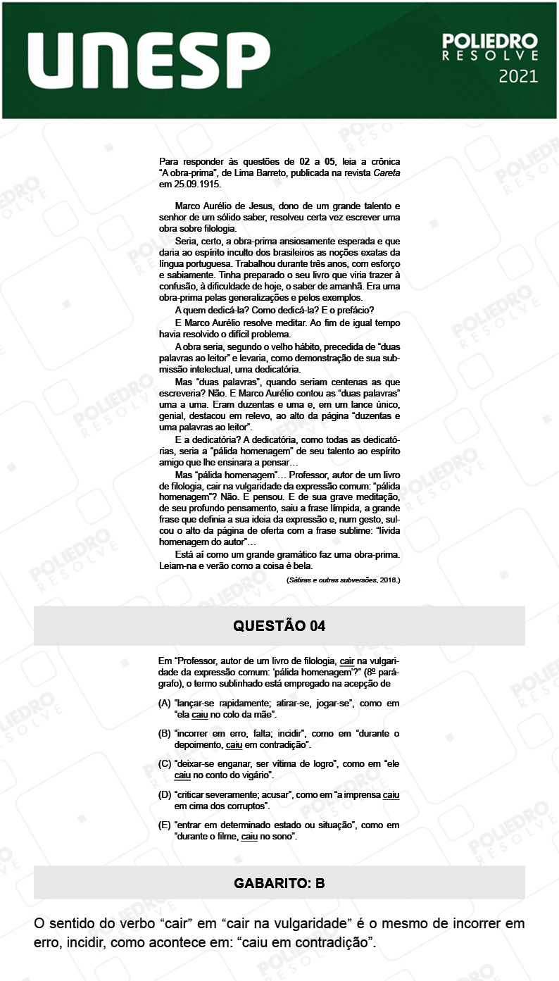 Questão 4 - 1ª Fase - 2º Dia - UNESP 2021