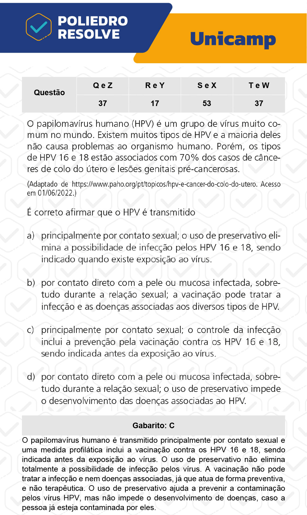 Questão 37 - 1ª Fase - 1º Dia - T e W - UNICAMP 2023