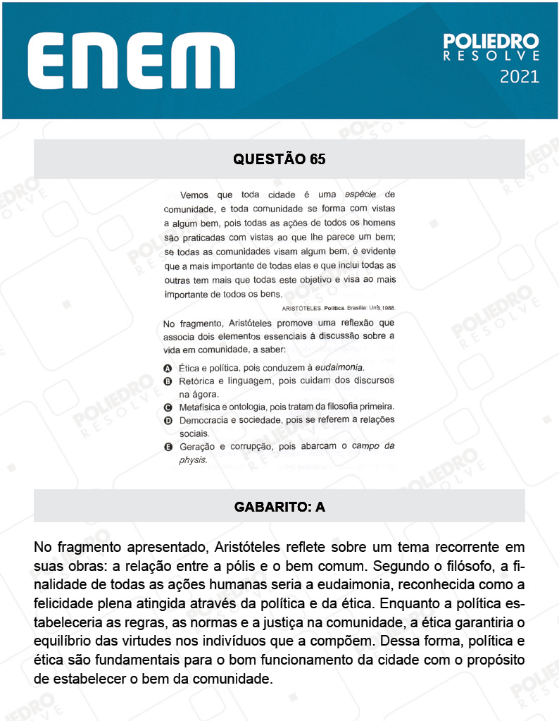 Questão 65 - 1º DIA - Prova Branca - ENEM 2020