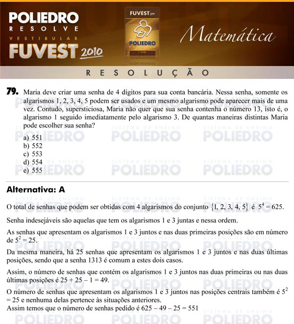 Questão 79 - 1ª Fase - FUVEST 2010