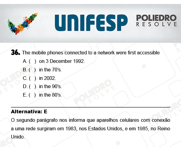 Questão 36 - 1º Dia - UNIFESP 2018