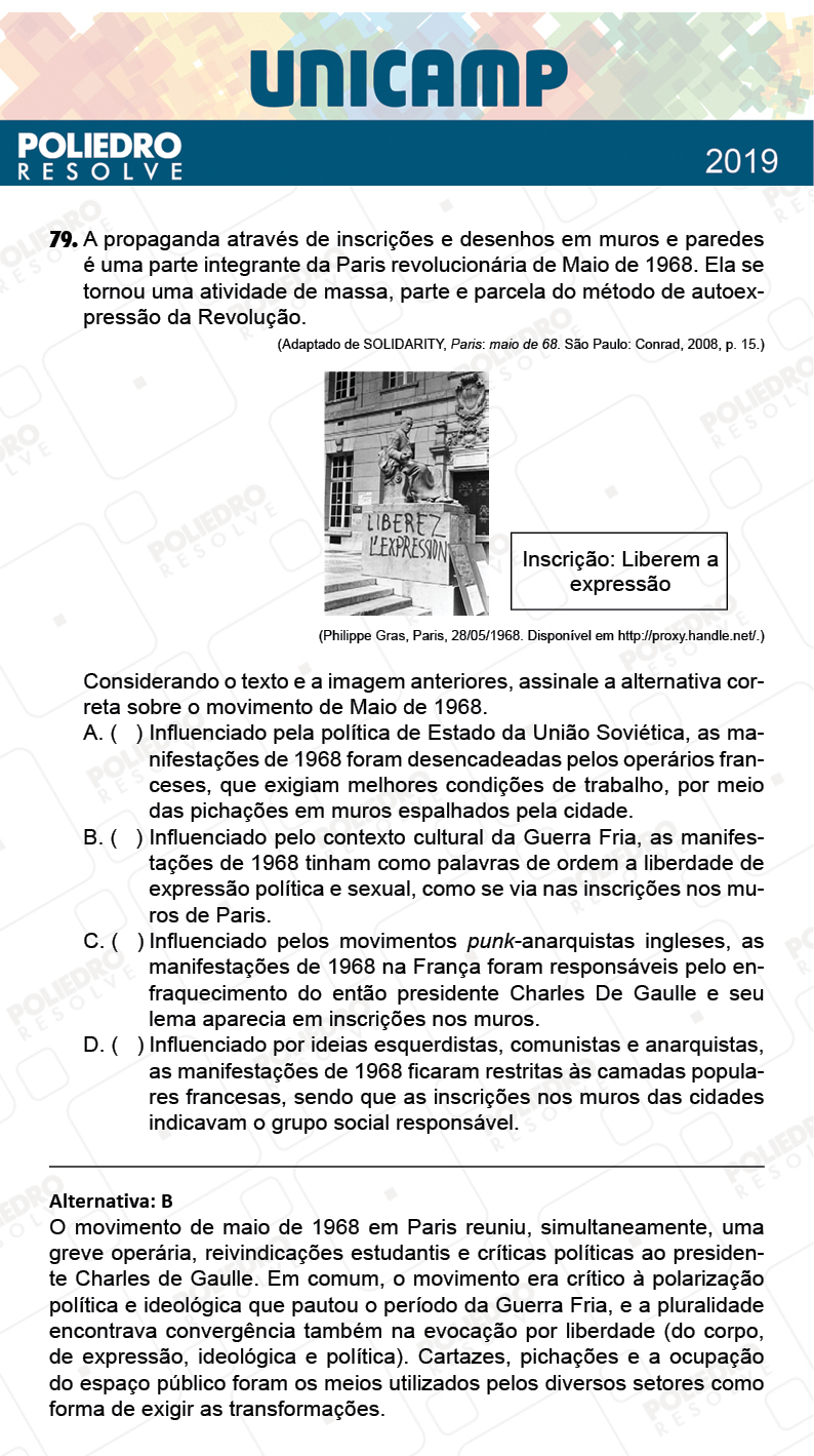 Questão 79 - 1ª Fase - PROVA Q e X - UNICAMP 2019