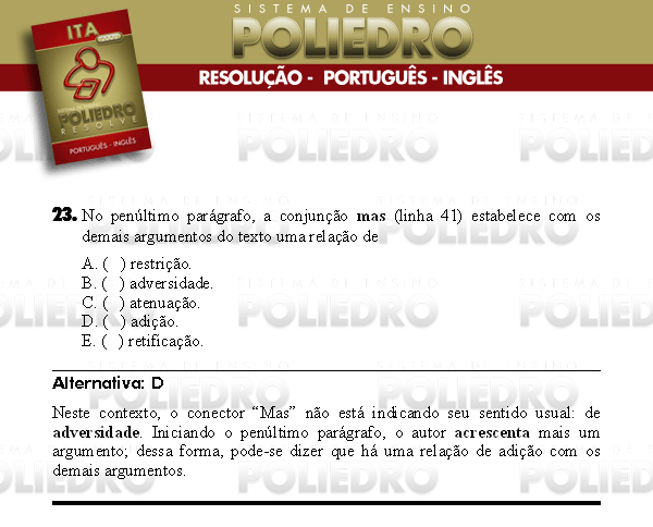 Questão 23 - Português e Inglês - ITA 2008