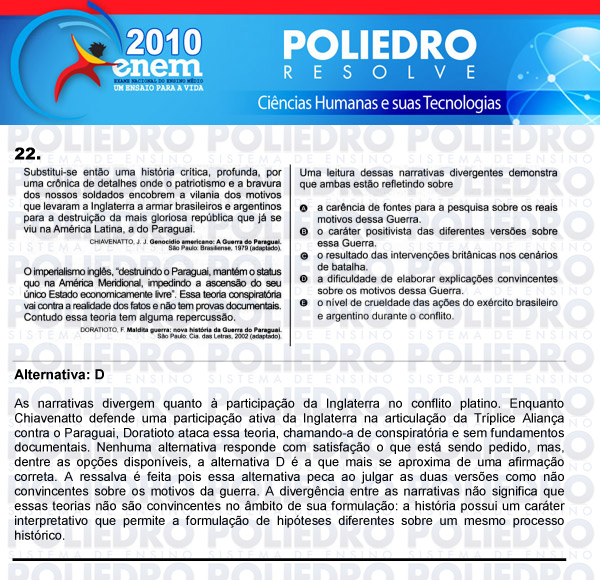 Questão 22 - Sábado (Prova azul) - ENEM 2010