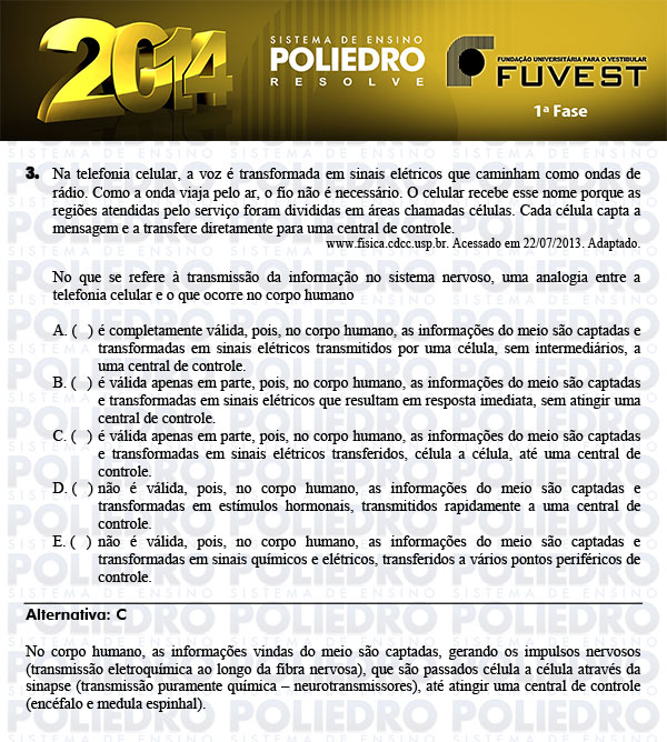 Questão 3 - 1ª Fase - FUVEST 2014