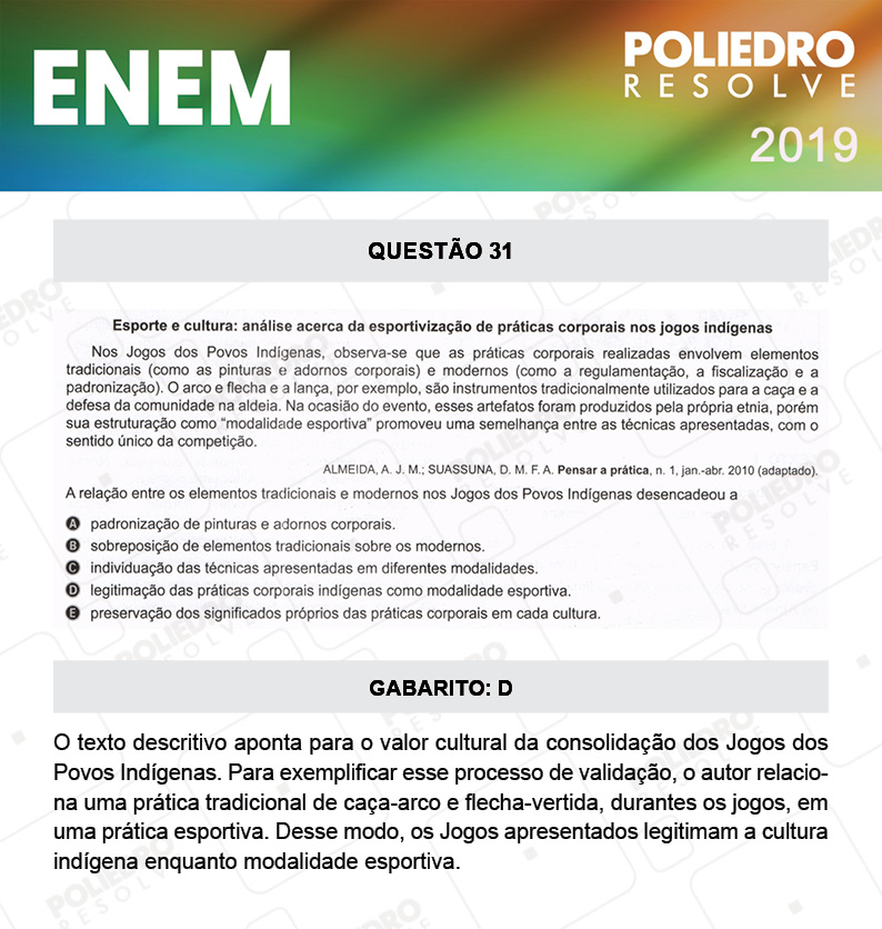 Questão 31 - 1º DIA - PROVA BRANCA - ENEM 2019