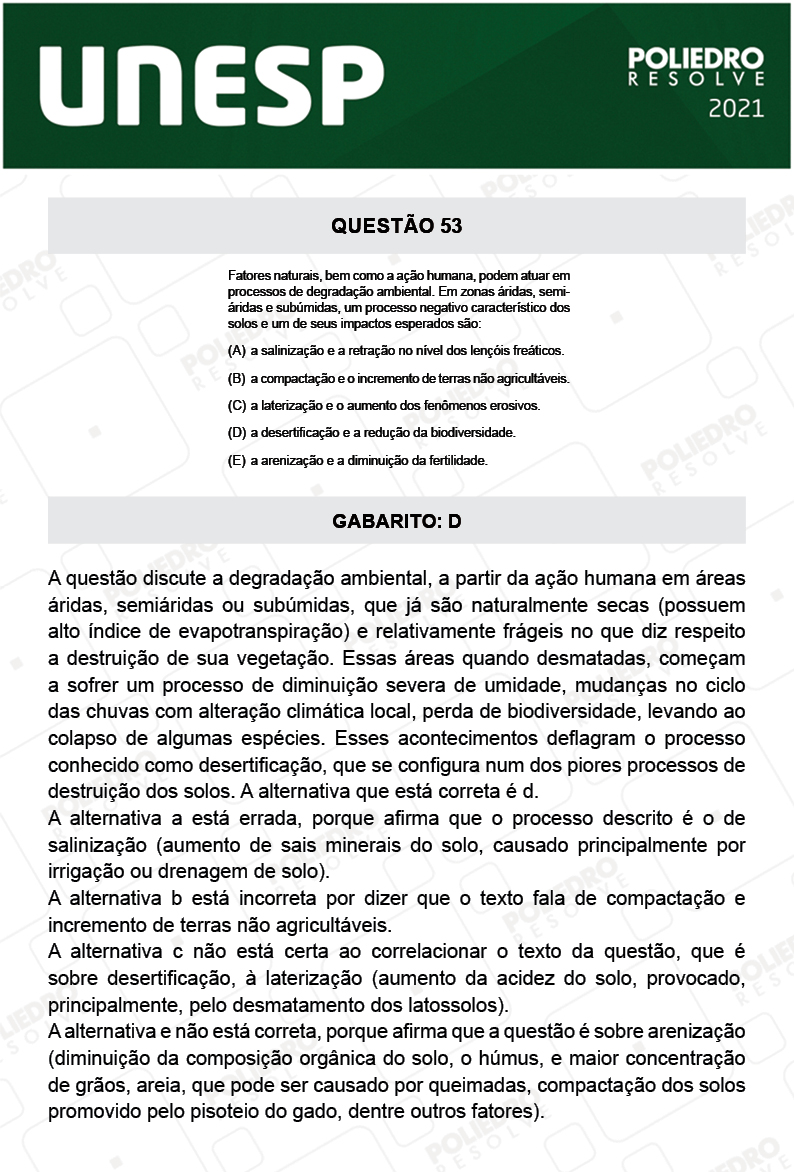 Questão 53 - 1ª Fase - 2º Dia - UNESP 2021