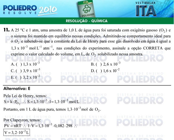 Questão 11 - Química - ITA 2010