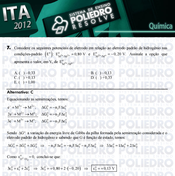 Questão 7 - Química - ITA 2012