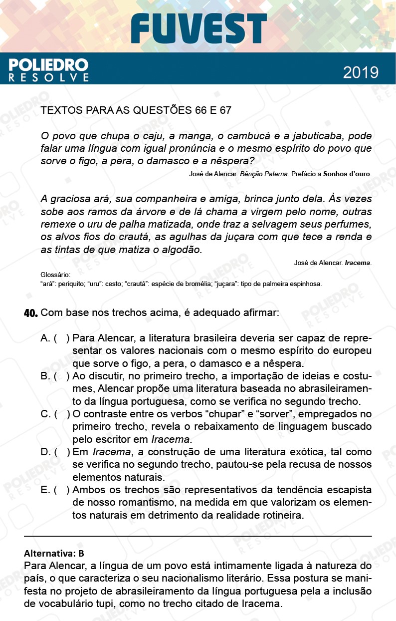 Questão 40 - 1ª Fase - Prova K - FUVEST 2019