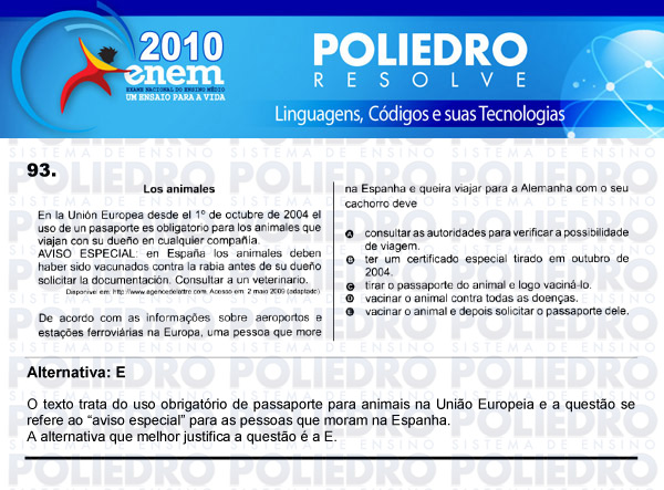 Questão 93 - Domingo (Prova rosa) - ENEM 2010