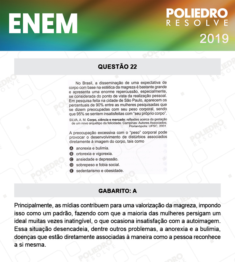 Questão 22 - 1º DIA - PROVA ROSA - ENEM 2019